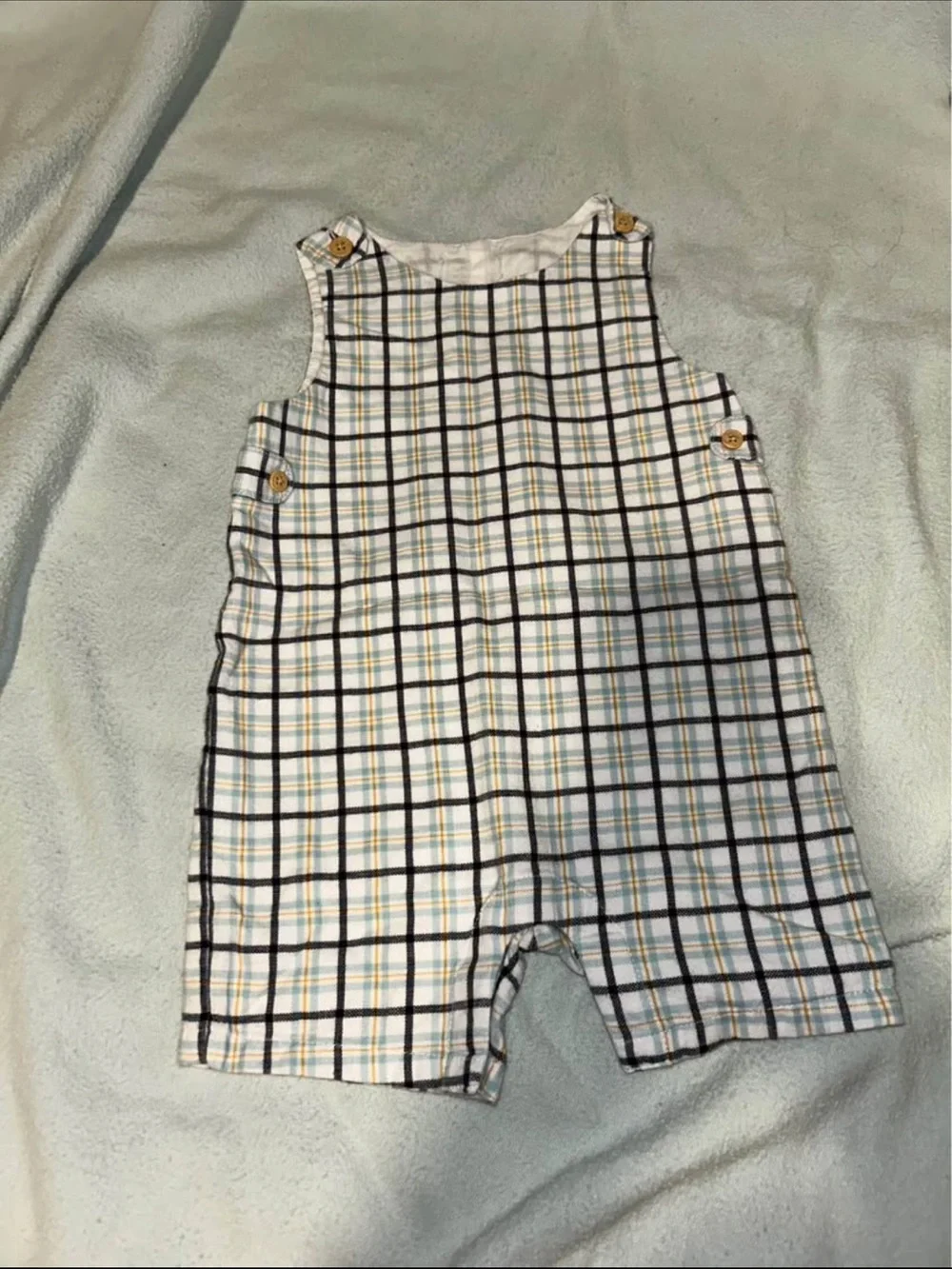 Plaid Cotton Romper - White, Blue & Yellow